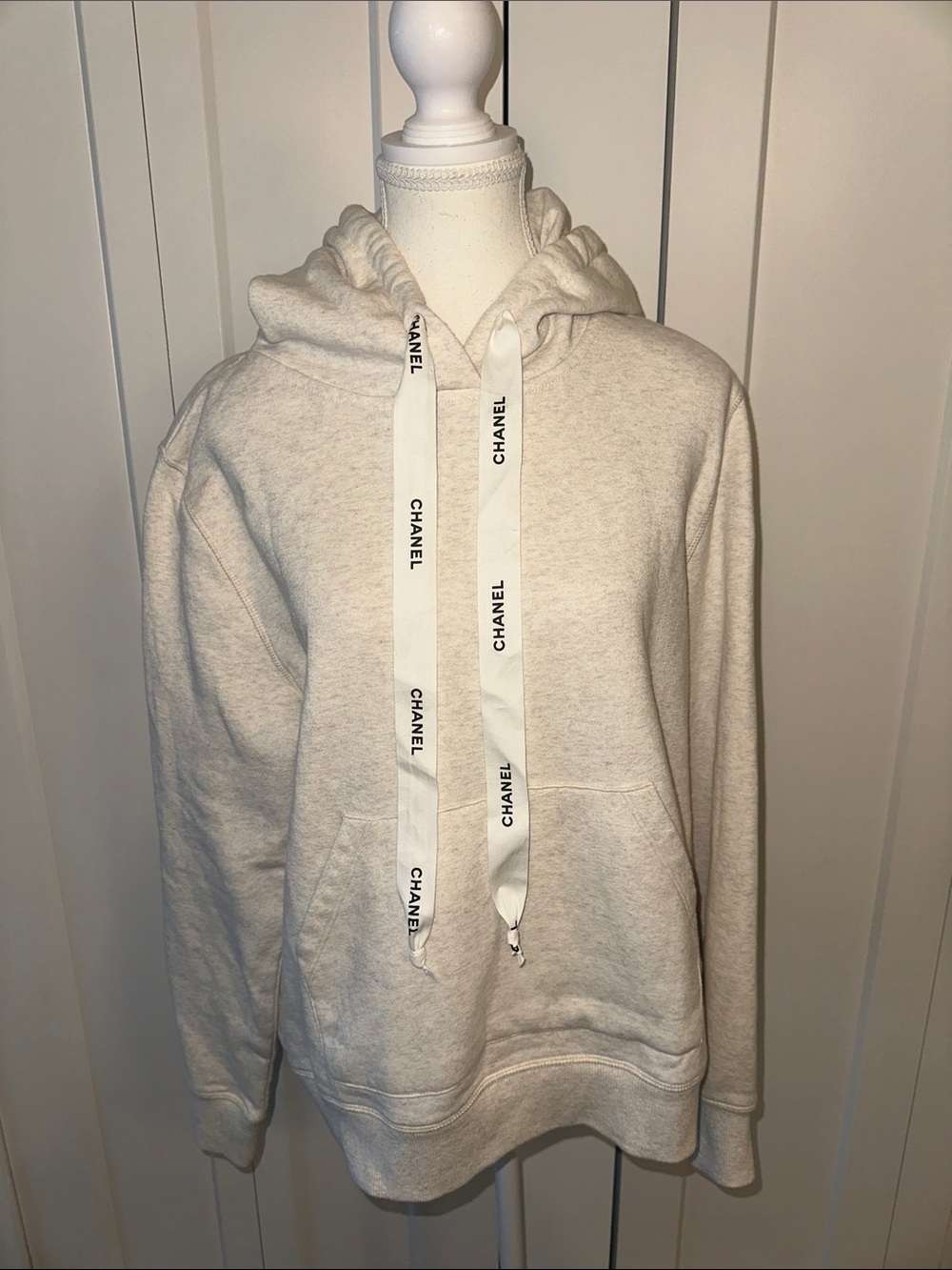 Hoodie with Chanel ribbon women’s Large Oatmeal Heather NWOT